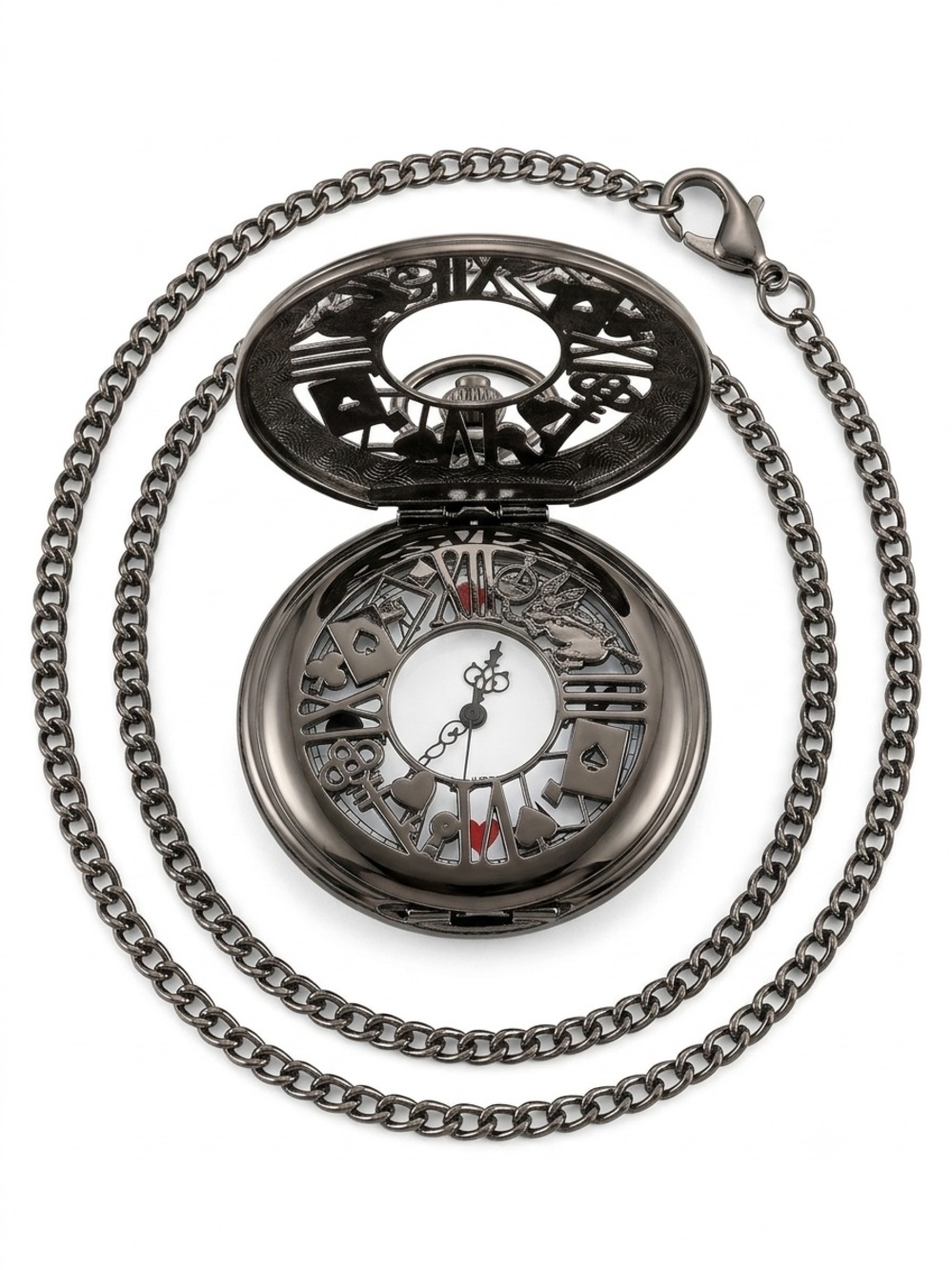 Black Gunmetal Pocket Watch Pendant with Chain